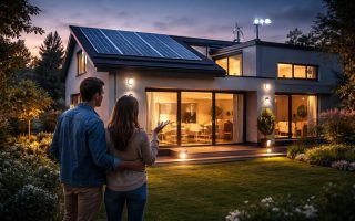 maison-moderne-couple-panneaux-solaires-jardin