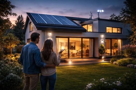 maison-moderne-couple-panneaux-solaires-jardin