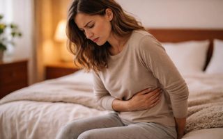 personne-lit-mains-abdomen-éclairage-doux