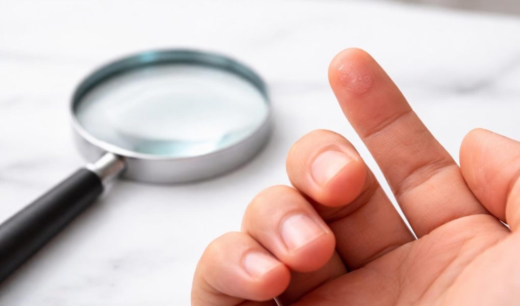 main-verrue-loupe-flou-arriere-plan