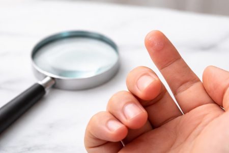 main-verrue-loupe-flou-arriere-plan