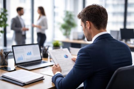 bureau-professionnel-document-lumiere-floue