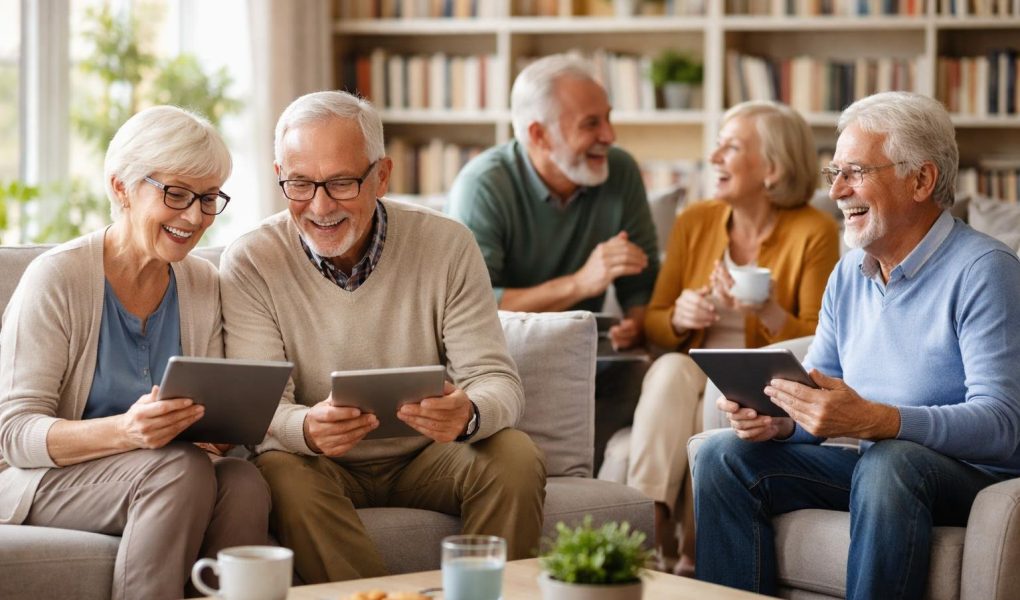 seniors-salon-moderne-tablettes-discussion
