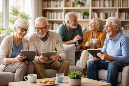seniors-salon-moderne-tablettes-discussion