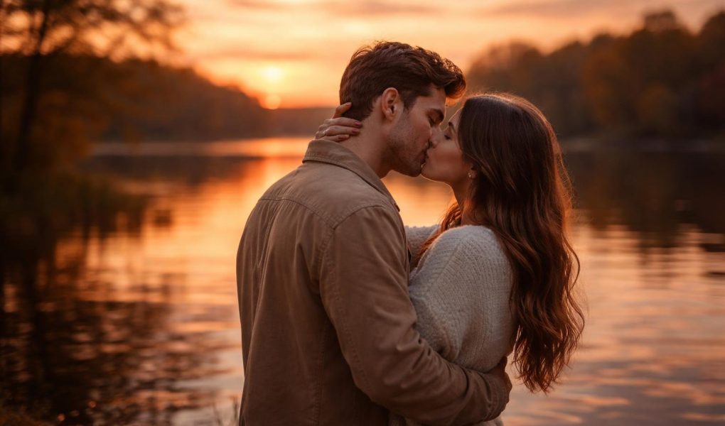 couple-amoureux-bord-lac-coucher-soleil